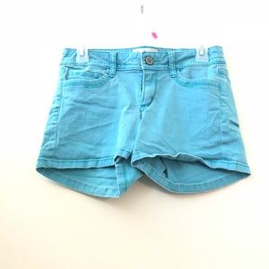 Teal jean shorts